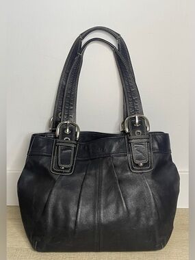 COACH Soho Black Leather Pleated Satchel Shoulder Purse